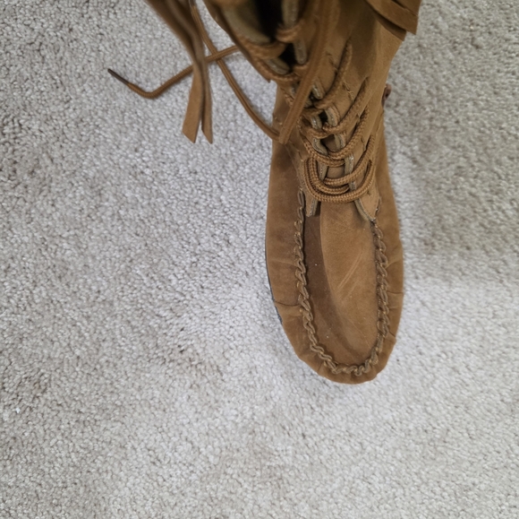 Rampage Lace Up Fringe Boots - Tan - Picture 3 of 4